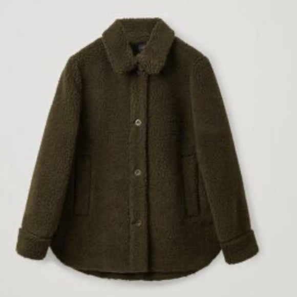 COS Green Wool Blend Oversized Relaxed Fit Teddy Jacket - Picture 1 of 8